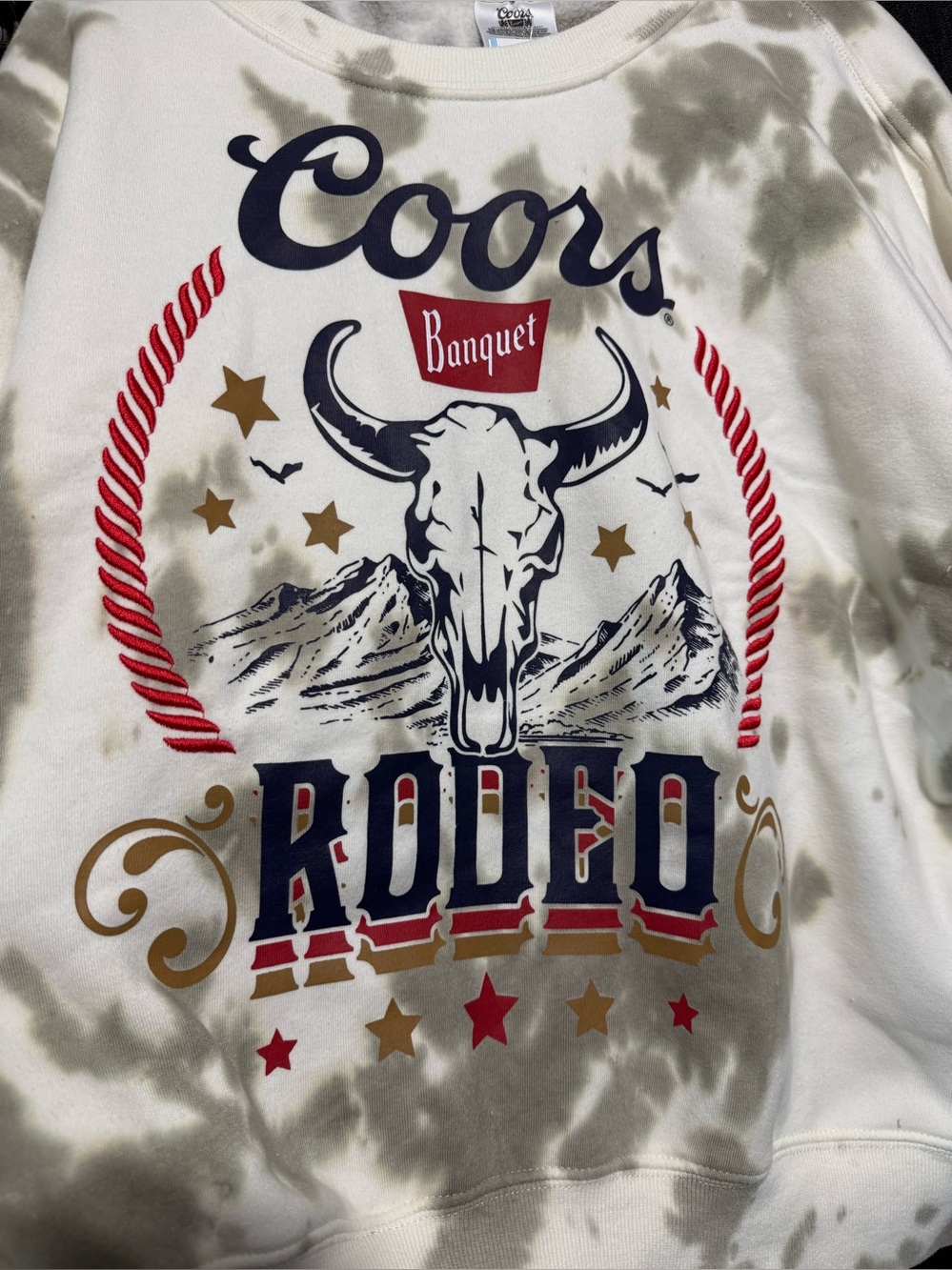 Coors Banquet Rodeo Tie-Dye Sweatshirt in Beige and Cream- Size Medium NWT! - Picture 2 of 7